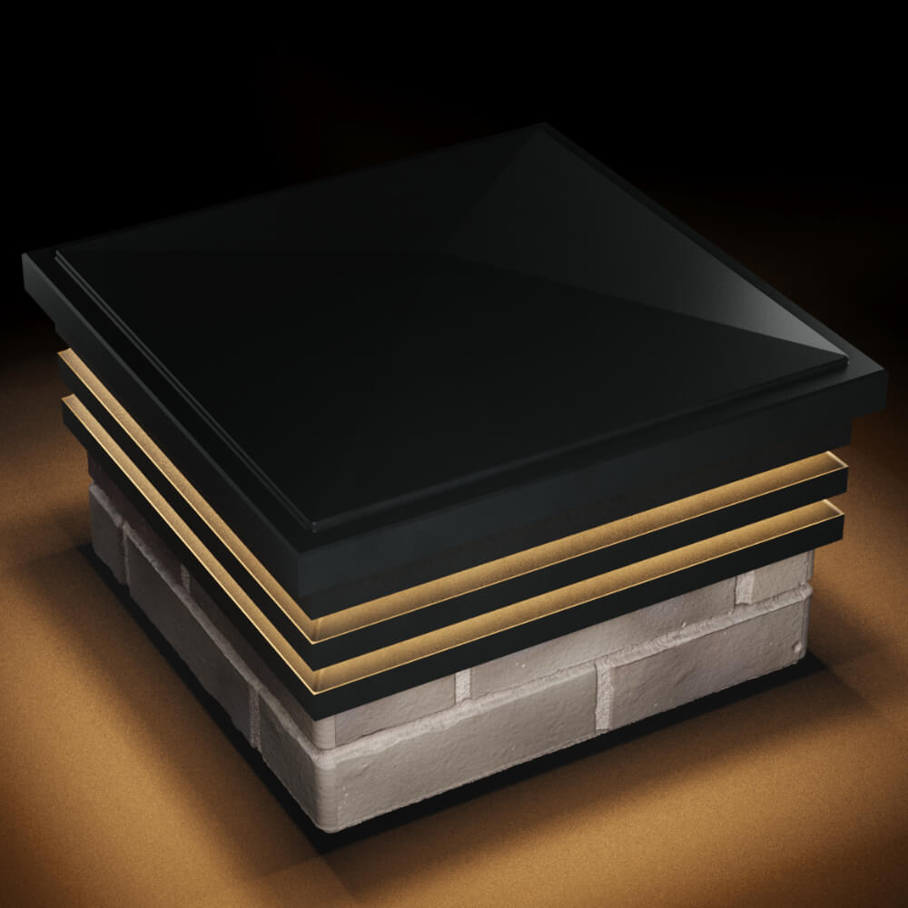 Колпак Zking Бона ХайТек Черный на столб 1.5х1.5 кирпича (385х385мм) с подсветкой в Владивостоке фото