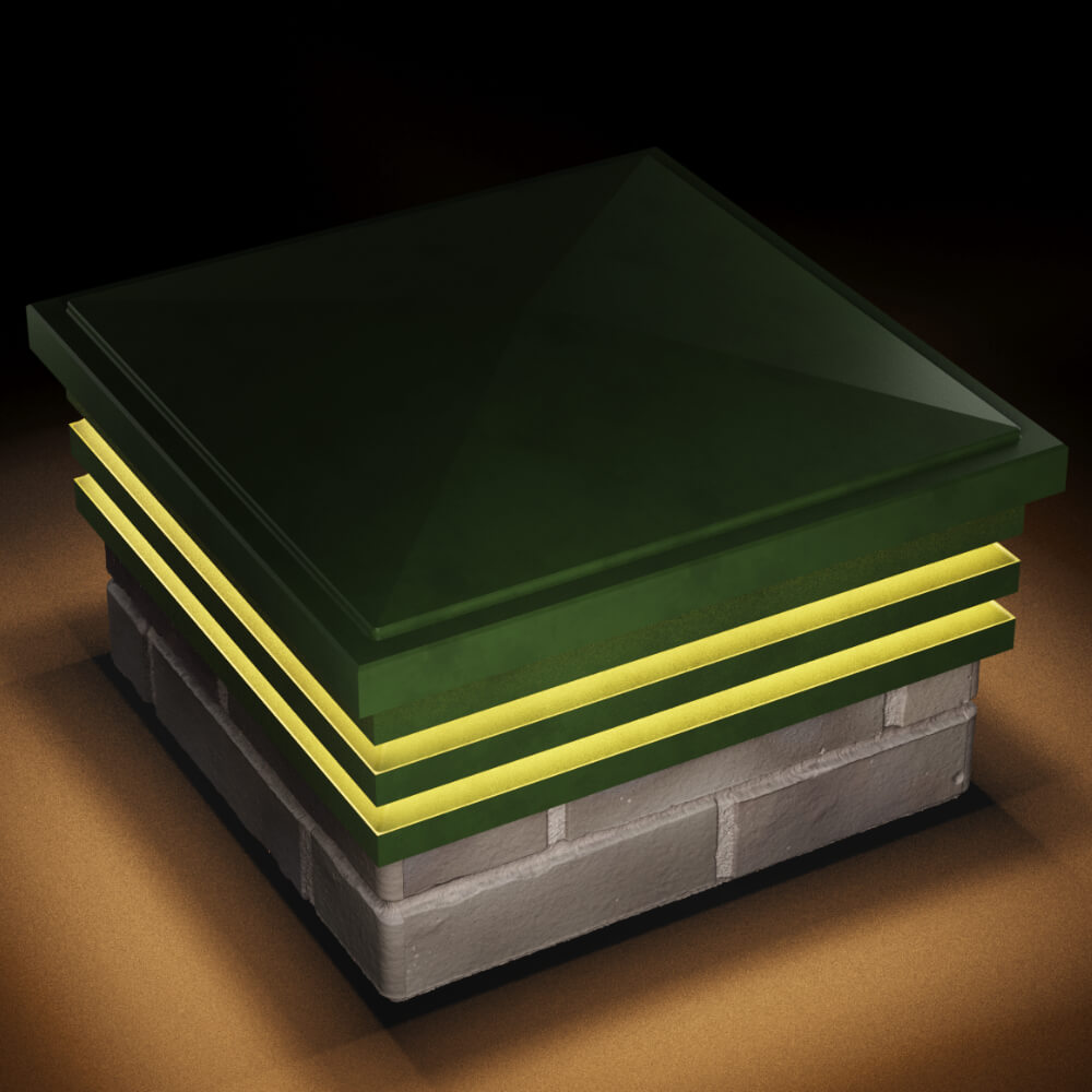 Колпак Zking Бона ХайТек Зеленый на столб 1.5х1.5 кирпича (385х385мм) с подсветкой в Владивостоке фото