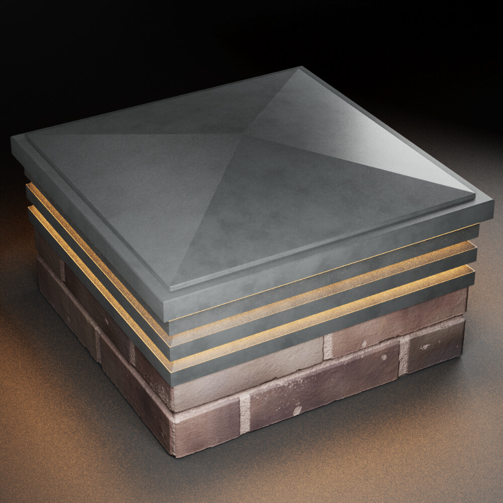 Колпак Zking Бона ХайТек Серый на столб 2х2 кирпича (513х513мм) с подсветкой в Владивостоке фото