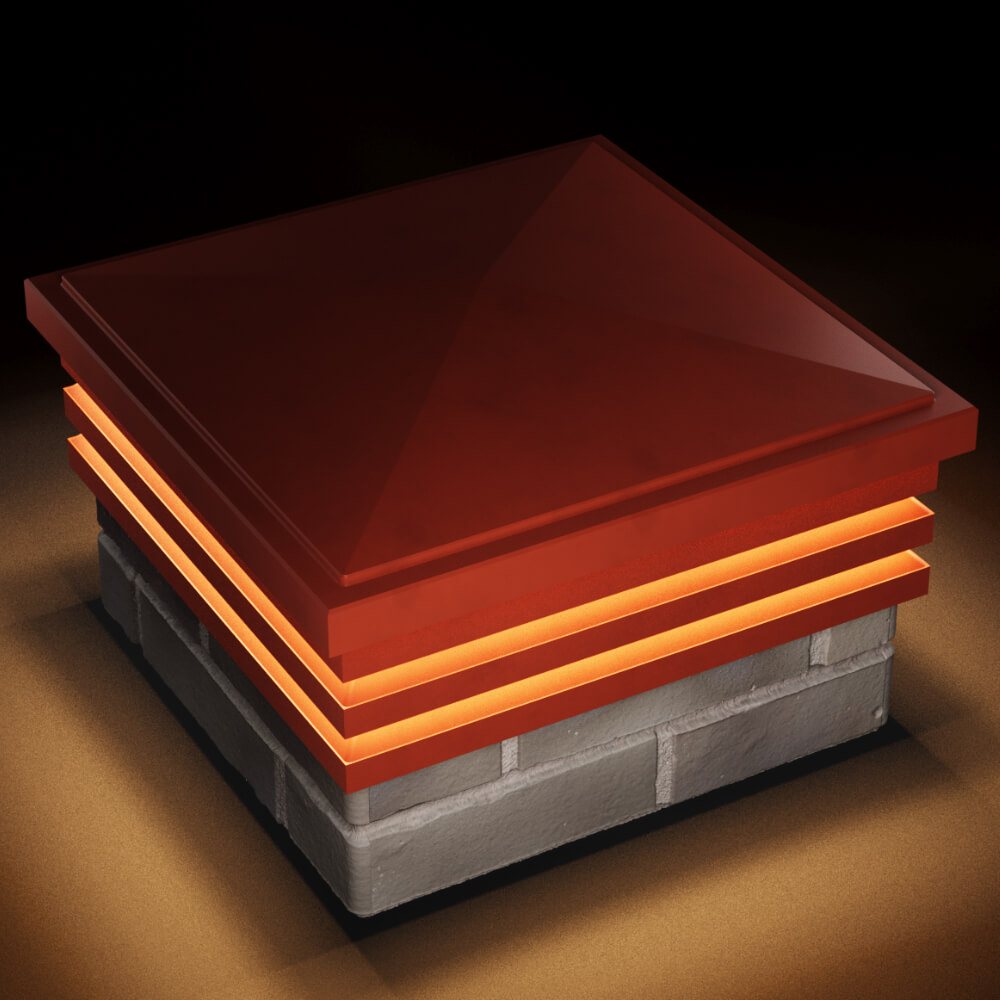 Колпак Zking Бона ХайТек Красный на столб 1.5х1.5 кирпича (385х385мм) с подсветкой в Владивостоке фото