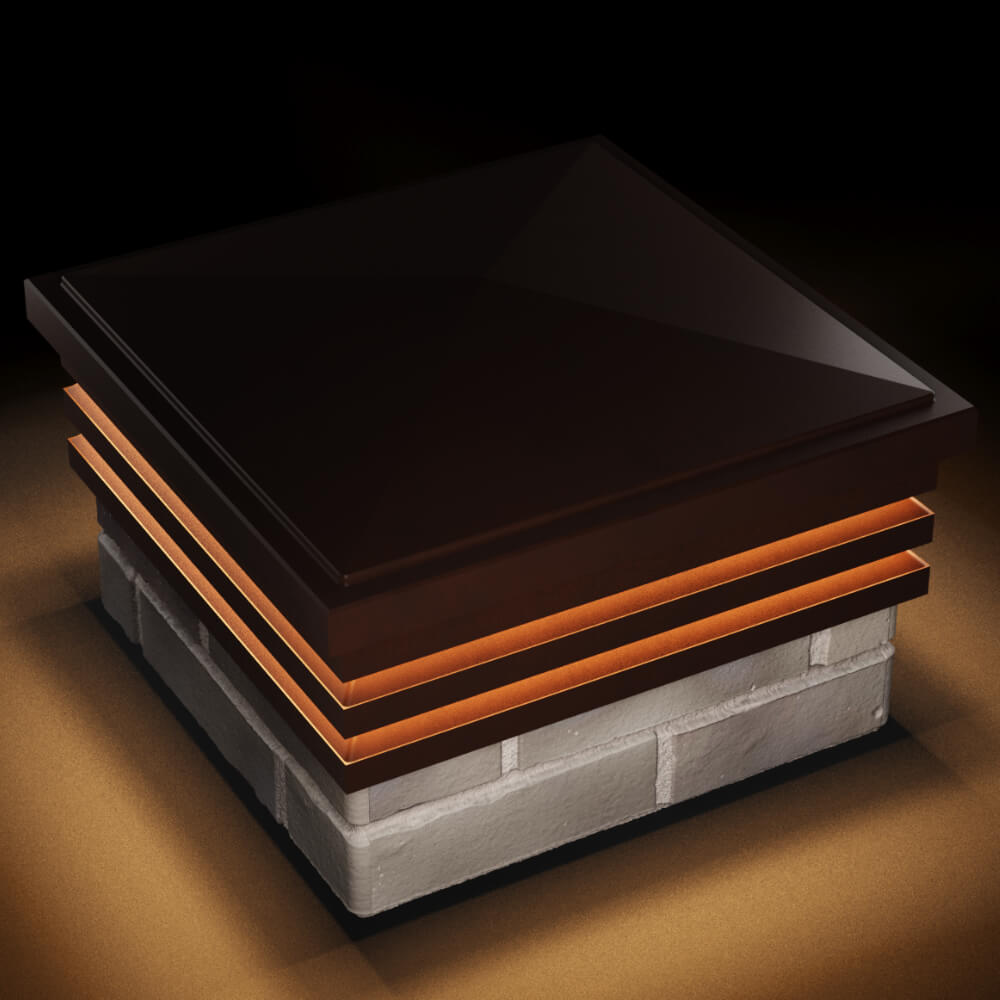 Колпак Zking Бона ХайТек Коричневый на столб 1.5х1.5 кирпича (385х385мм) с подсветкой в Владивостоке фото